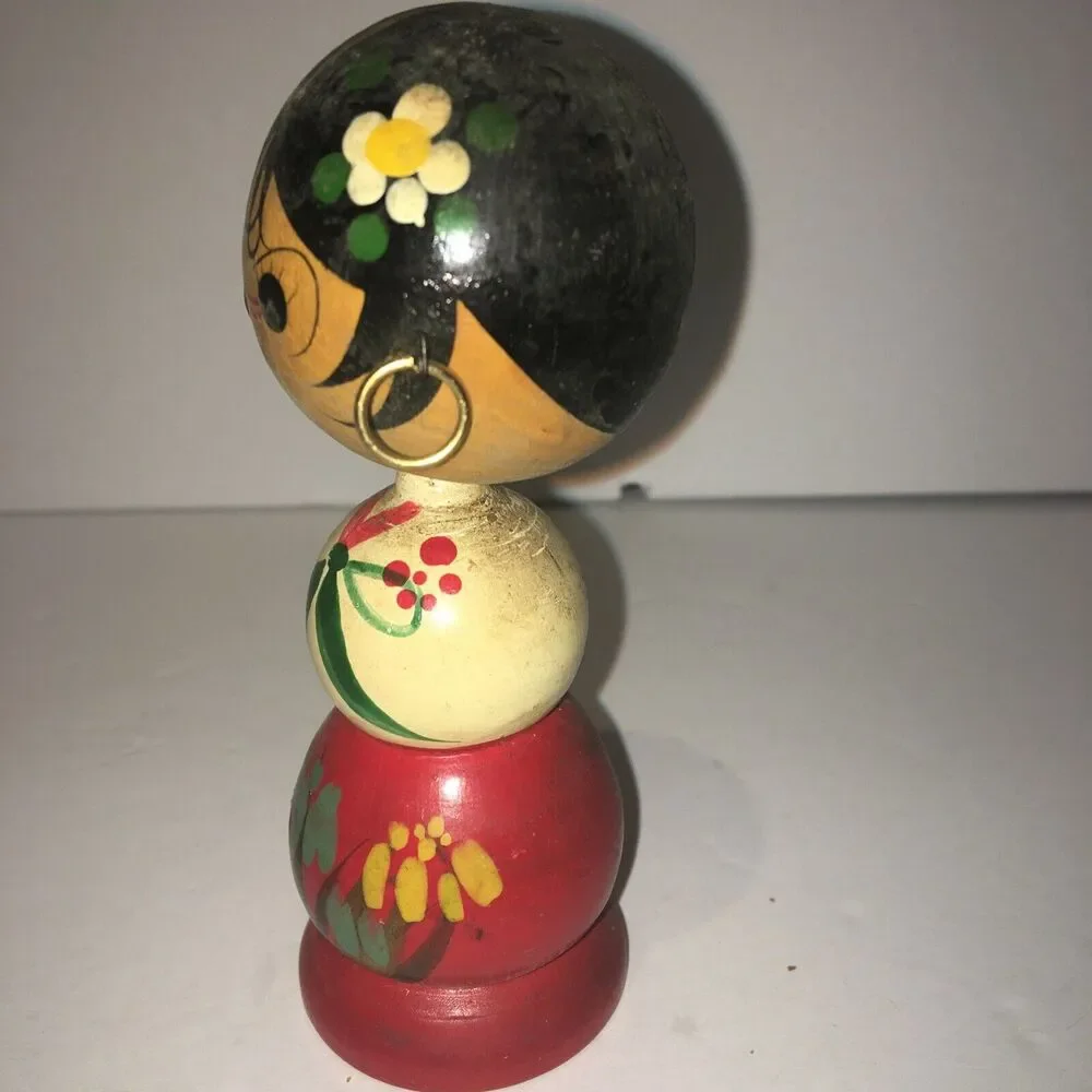 RARE Kokeshi Doll Japanese Woodden Vintage Bobble Head 4.5”